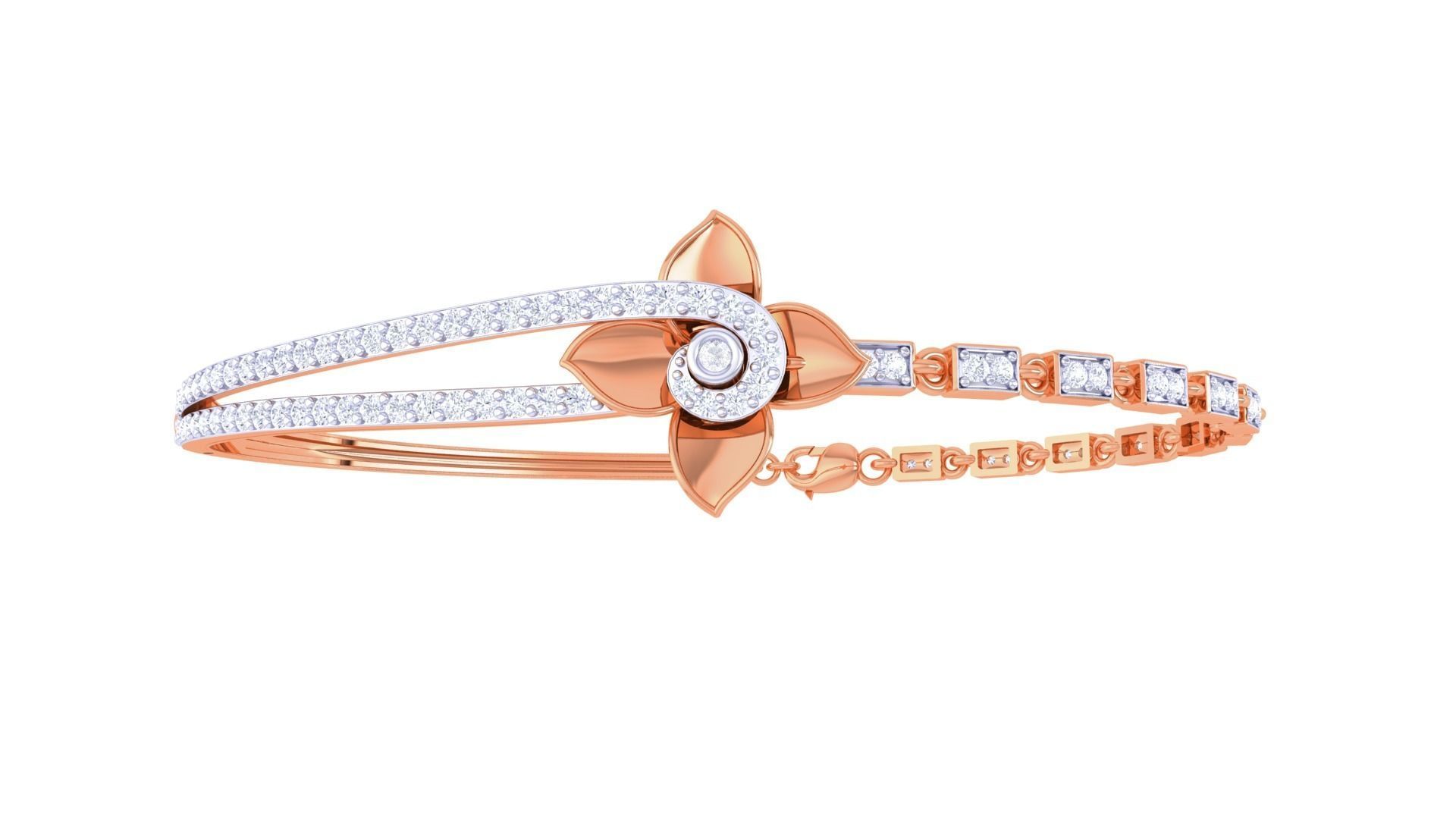 Lotus Chain Link High Jewelry Italian Diamond Bracelets 3dm stl 3D print model_8