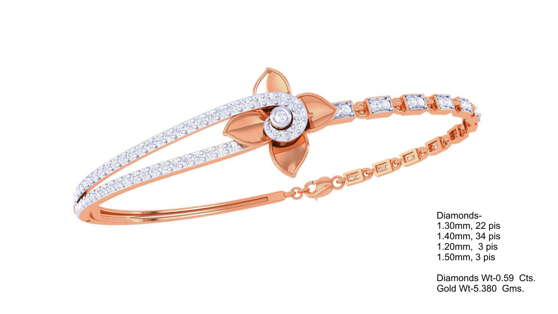 Lotus Chain Link High Jewelry Italian Diamond Bracelets 3dm stl 3D print model_3