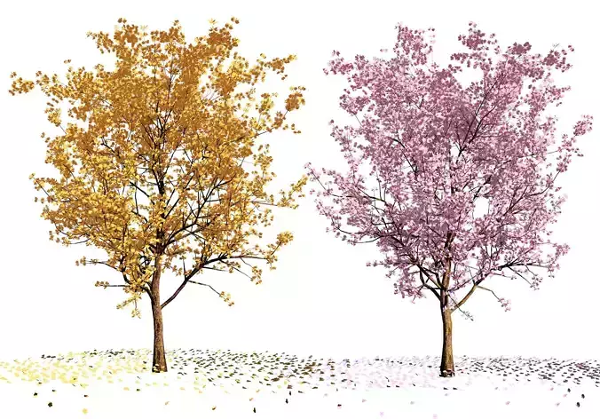 Cheerful Low Poly Blossom Trees 3D Model Low-poly 3D model
