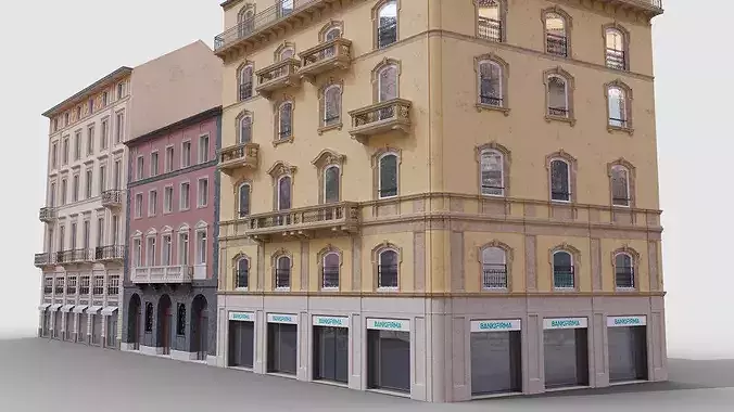 Classic Italian 3 Buildings Pack 3D model 2