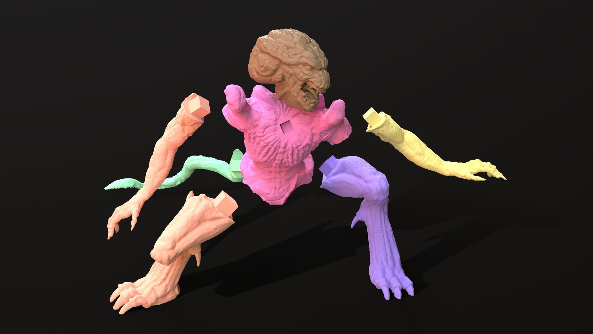 Pumpkinhead Printable three poses and base 3D print model_25