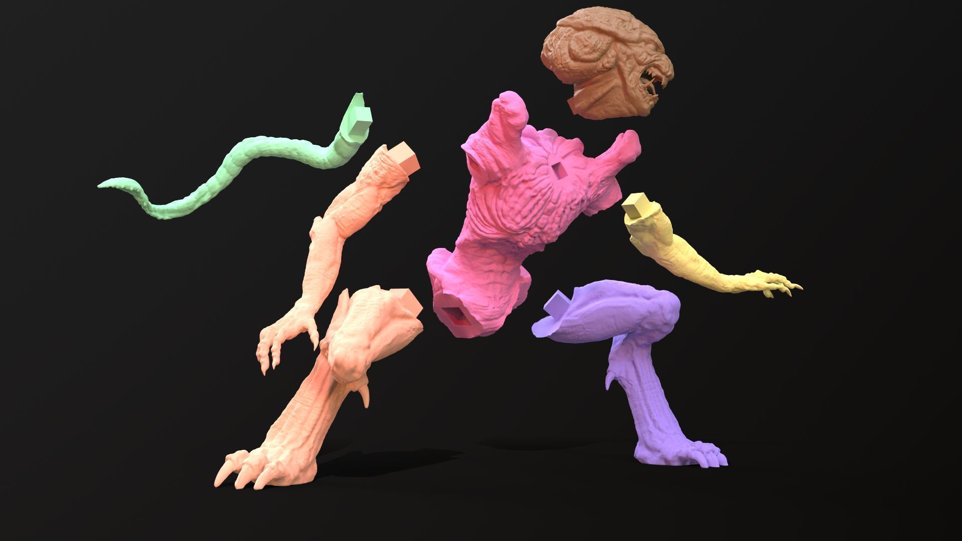Pumpkinhead Printable three poses and base 3D print model_28