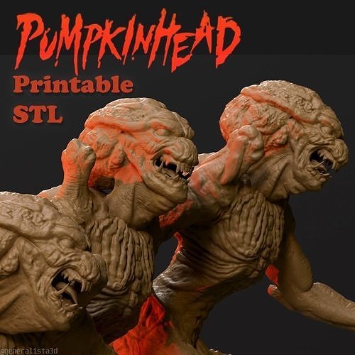 Pumpkinhead Printable three poses and base 3D print model Pumpkinhead Printable three poses and base 3D print model