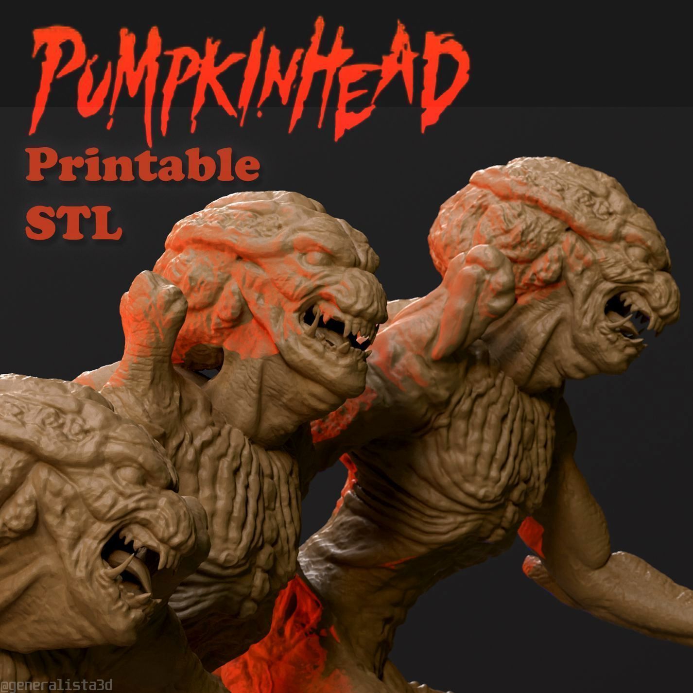 Pumpkinhead Printable three poses and base 3D print model_0