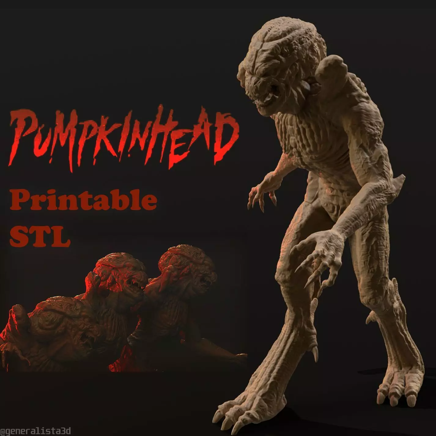 Pumpkinhead Printable three poses and base 3D print model_8