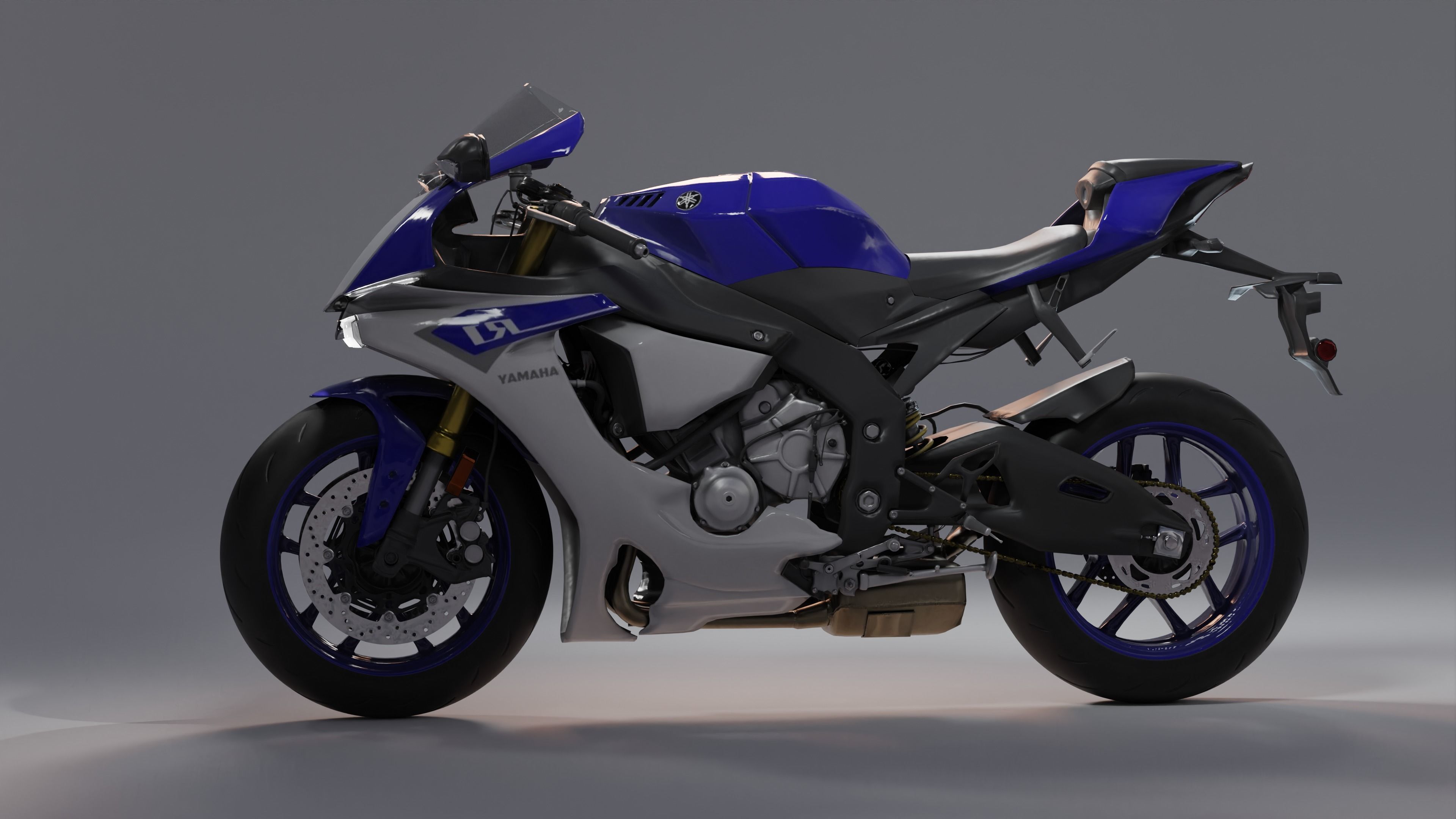 Yamaha R1 Rigged and Animated-blue and white Low-poly 3D model_3