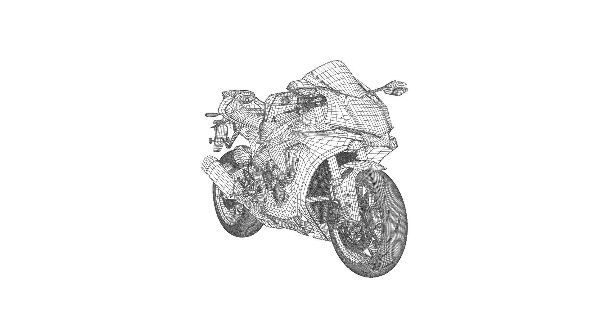 Yamaha R1 Rigged and Animated-blue and white Low-poly 3D model_6