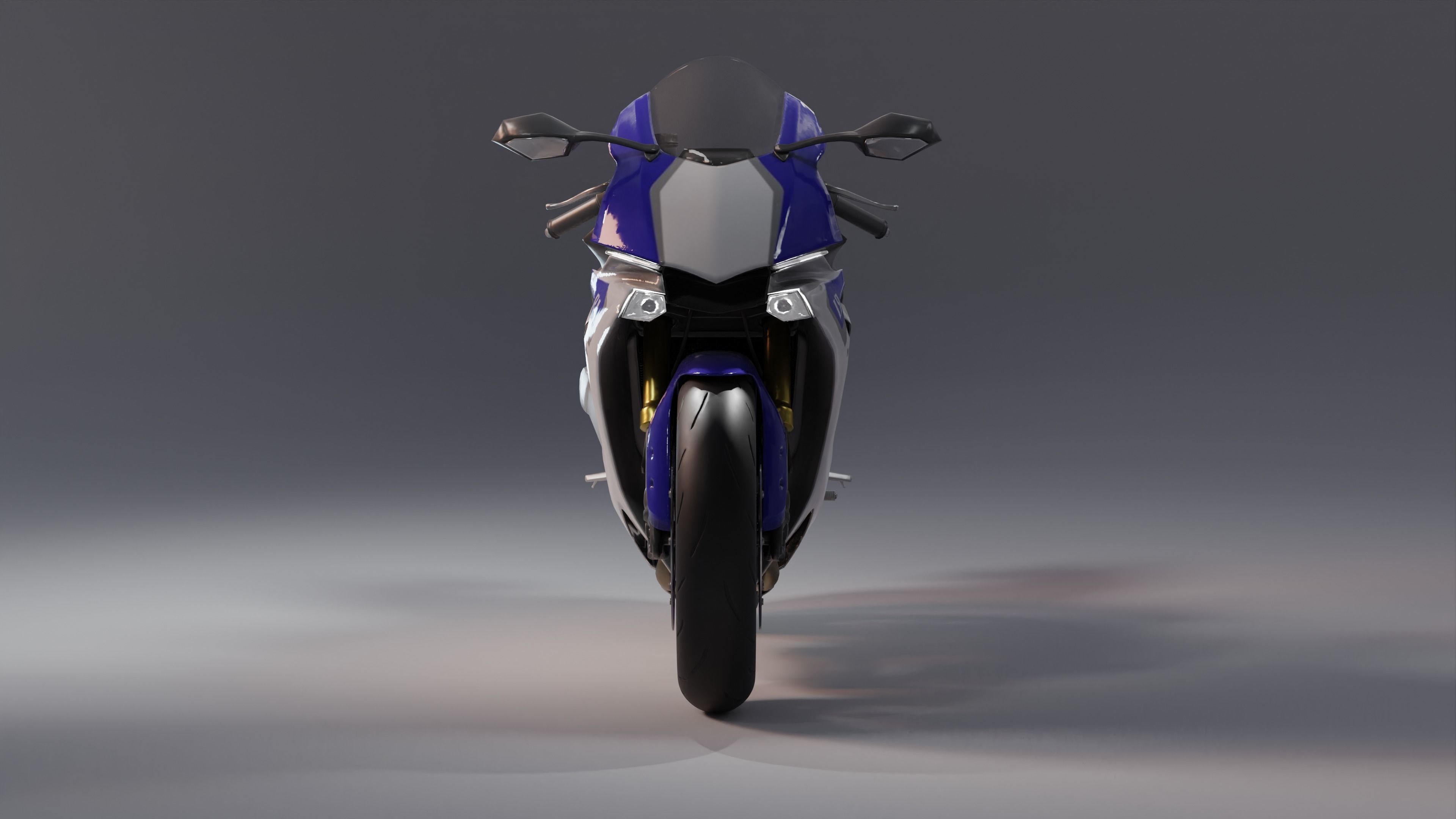 Yamaha R1 Rigged and Animated-blue and white Low-poly 3D model_1