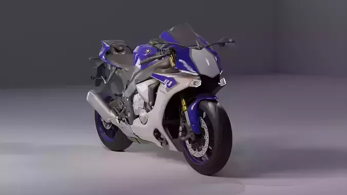 Yamaha R1 Rigged and Animated-blue and white Low-poly 3D model