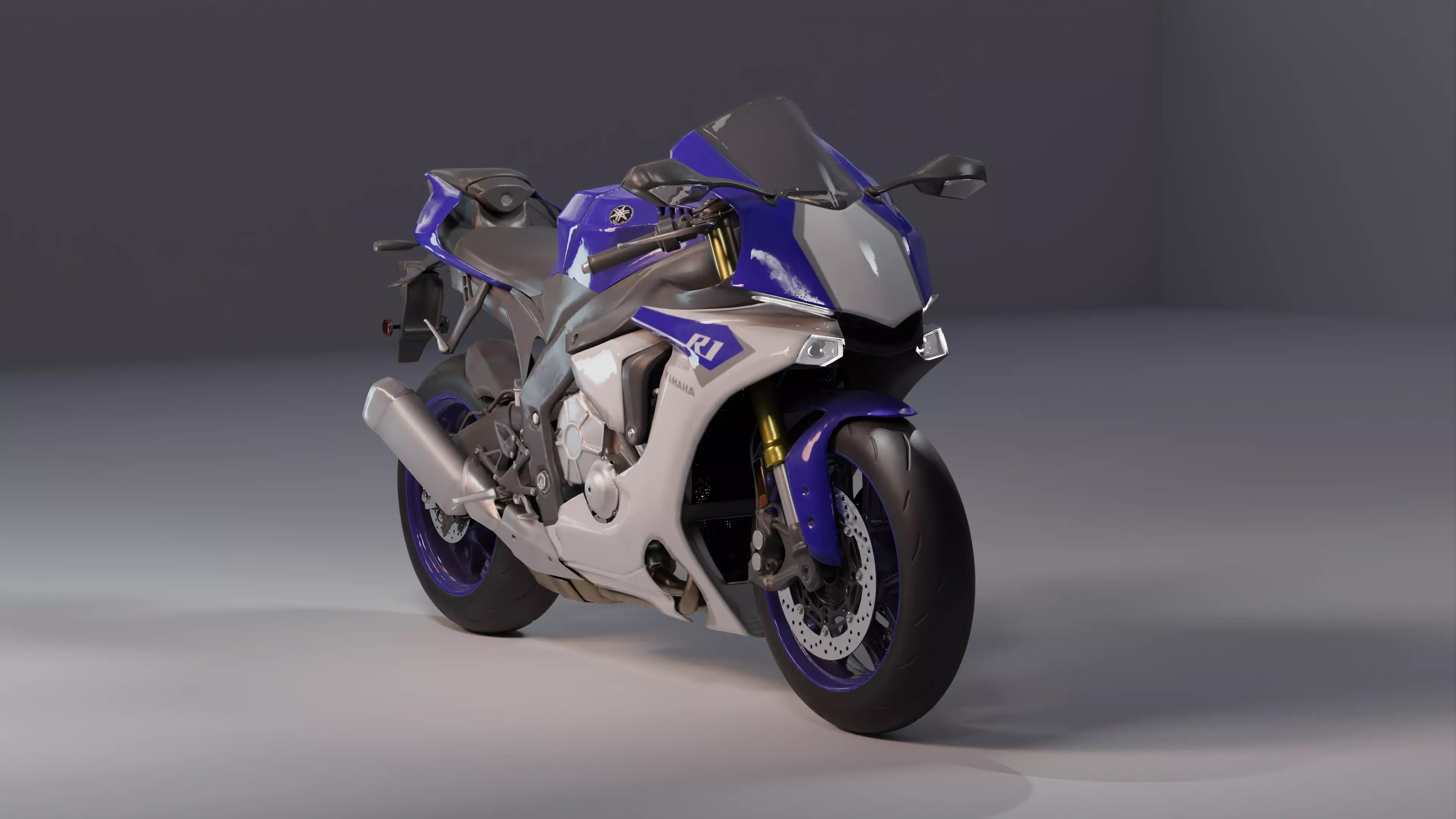 Yamaha R1 Rigged and Animated-blue and white Low-poly 3D model_0