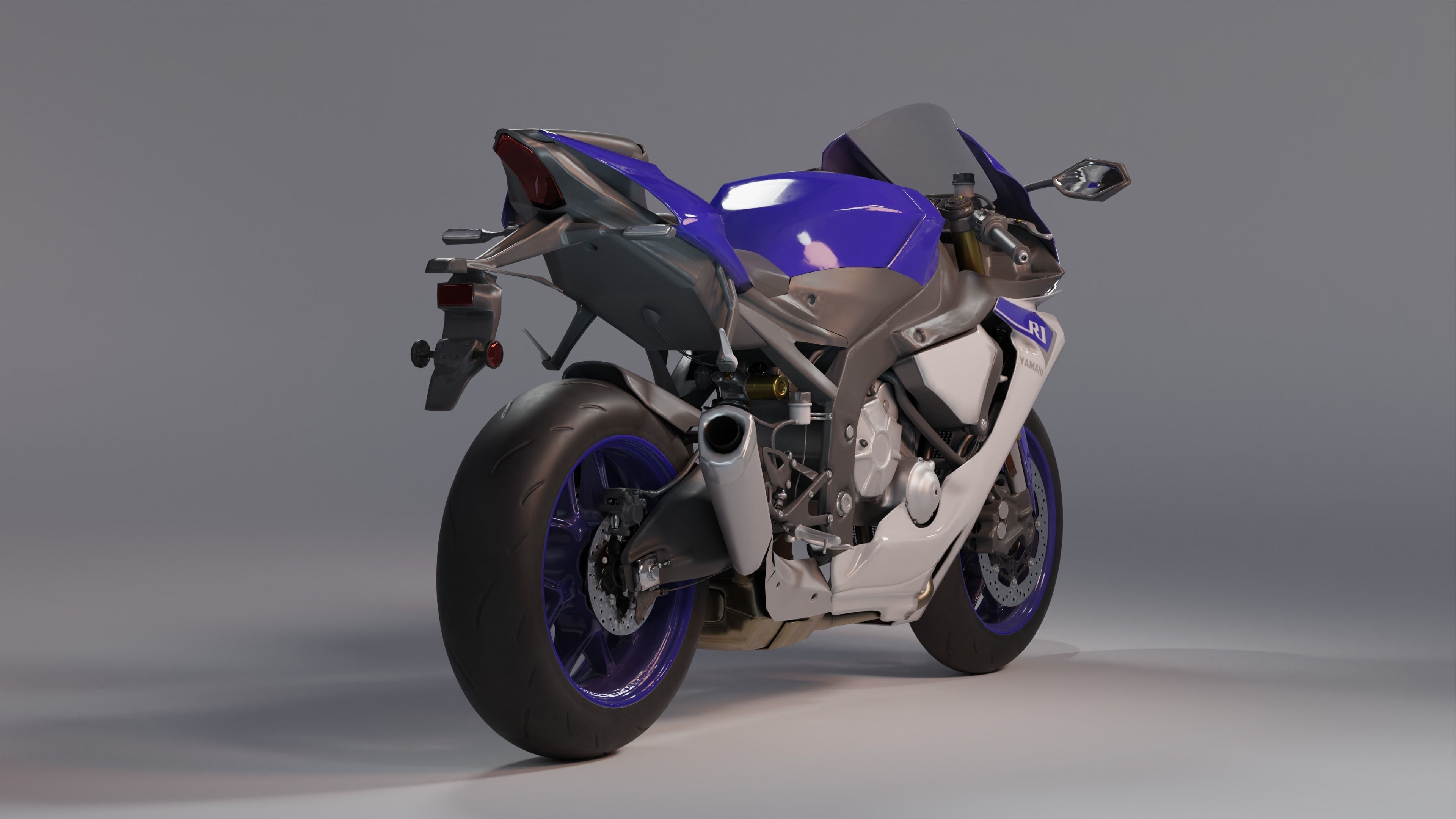 Yamaha R1 Rigged and Animated-blue and white Low-poly 3D model_5