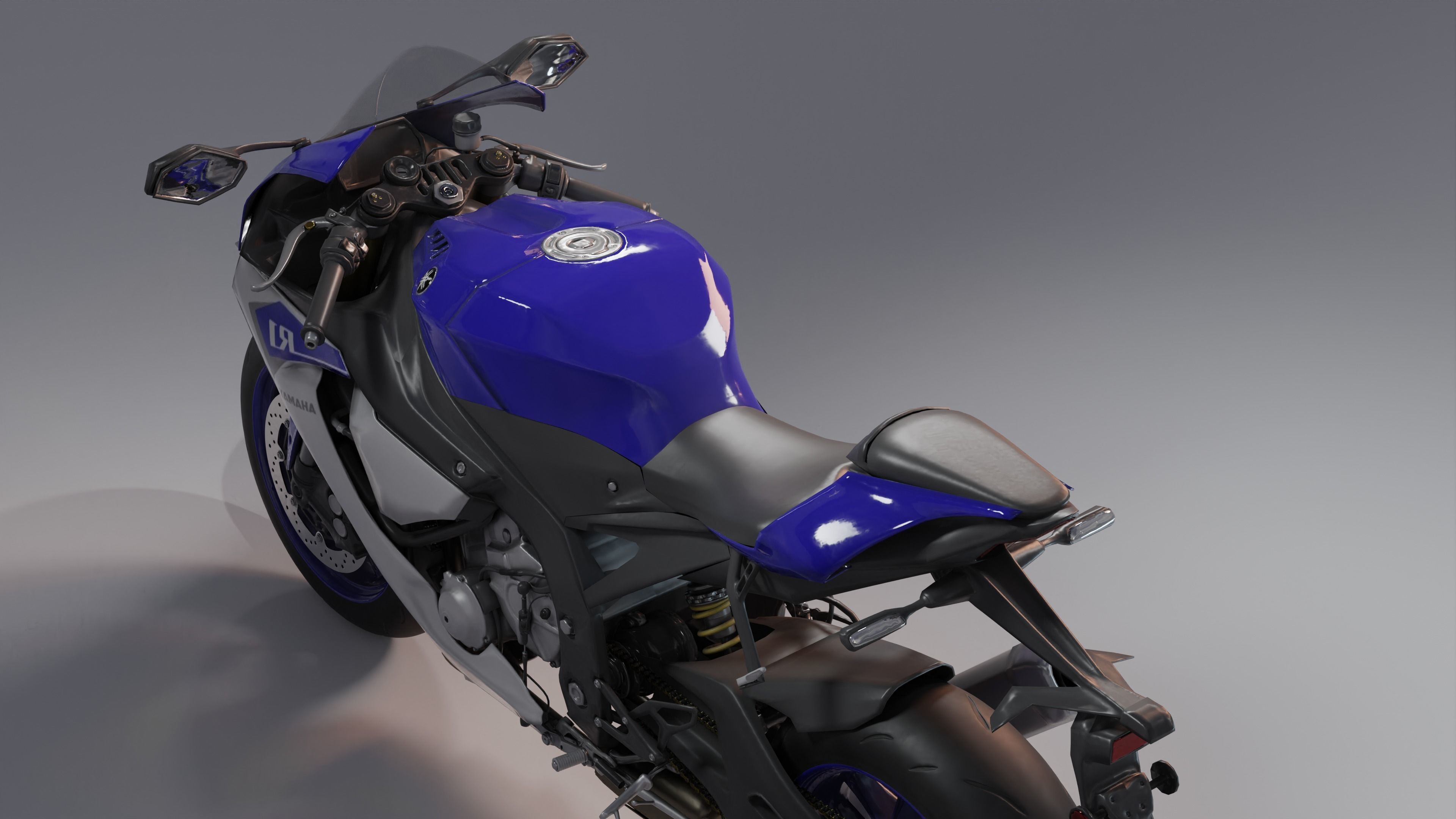 Yamaha R1 Rigged and Animated-blue and white Low-poly 3D model_4