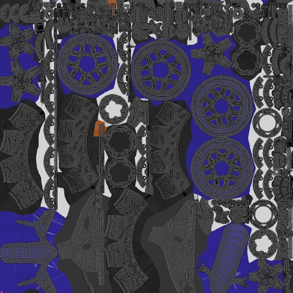 Yamaha R1 Rigged and Animated-blue and white Low-poly 3D model_8