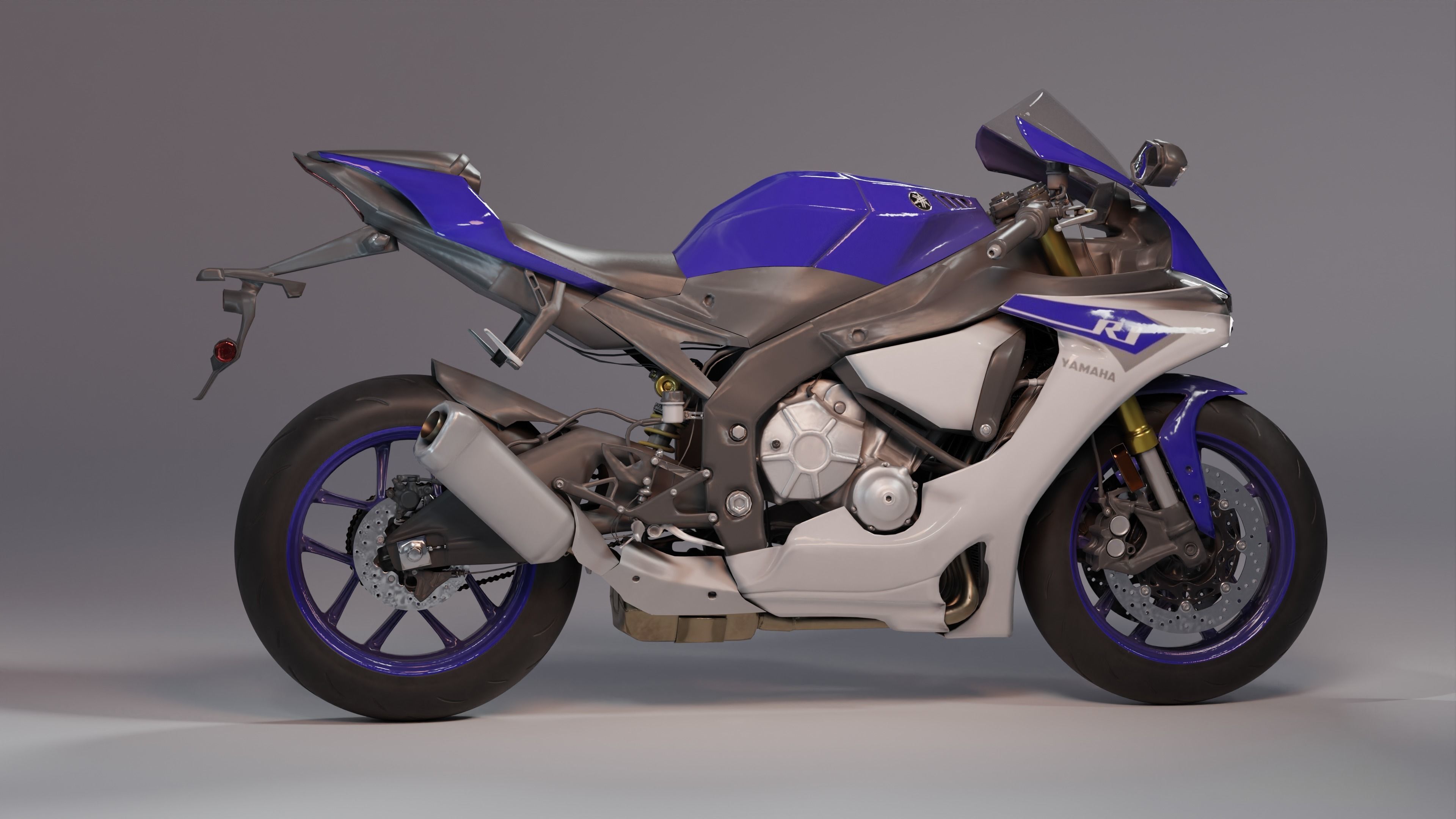 Yamaha R1 Rigged and Animated-blue and white Low-poly 3D model_2