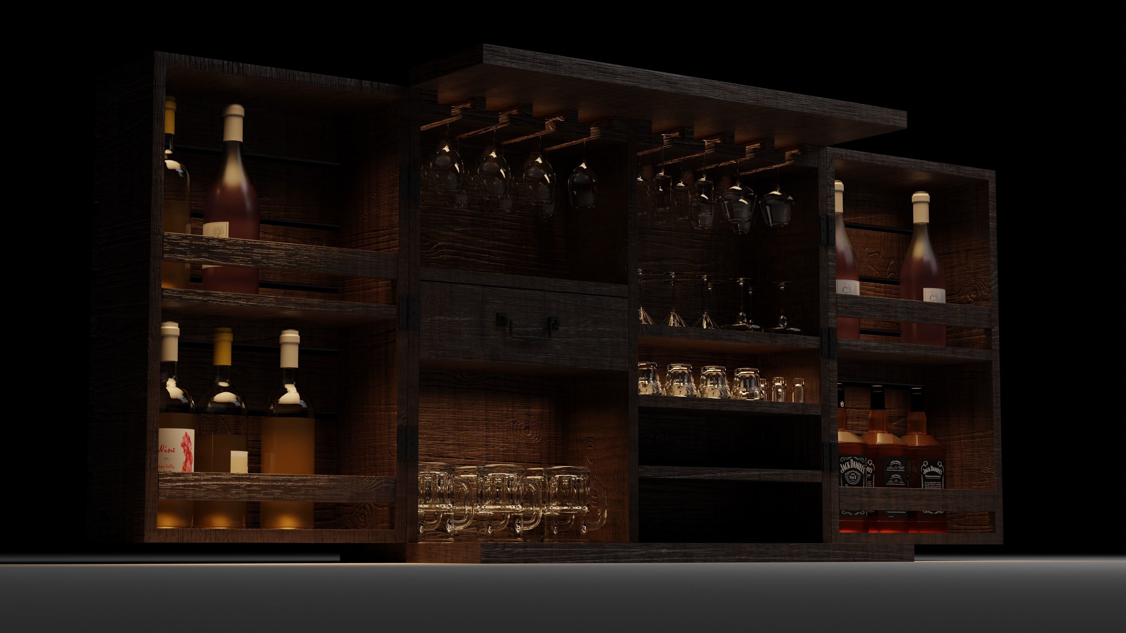 Bar Cabinet Free 3D model_12