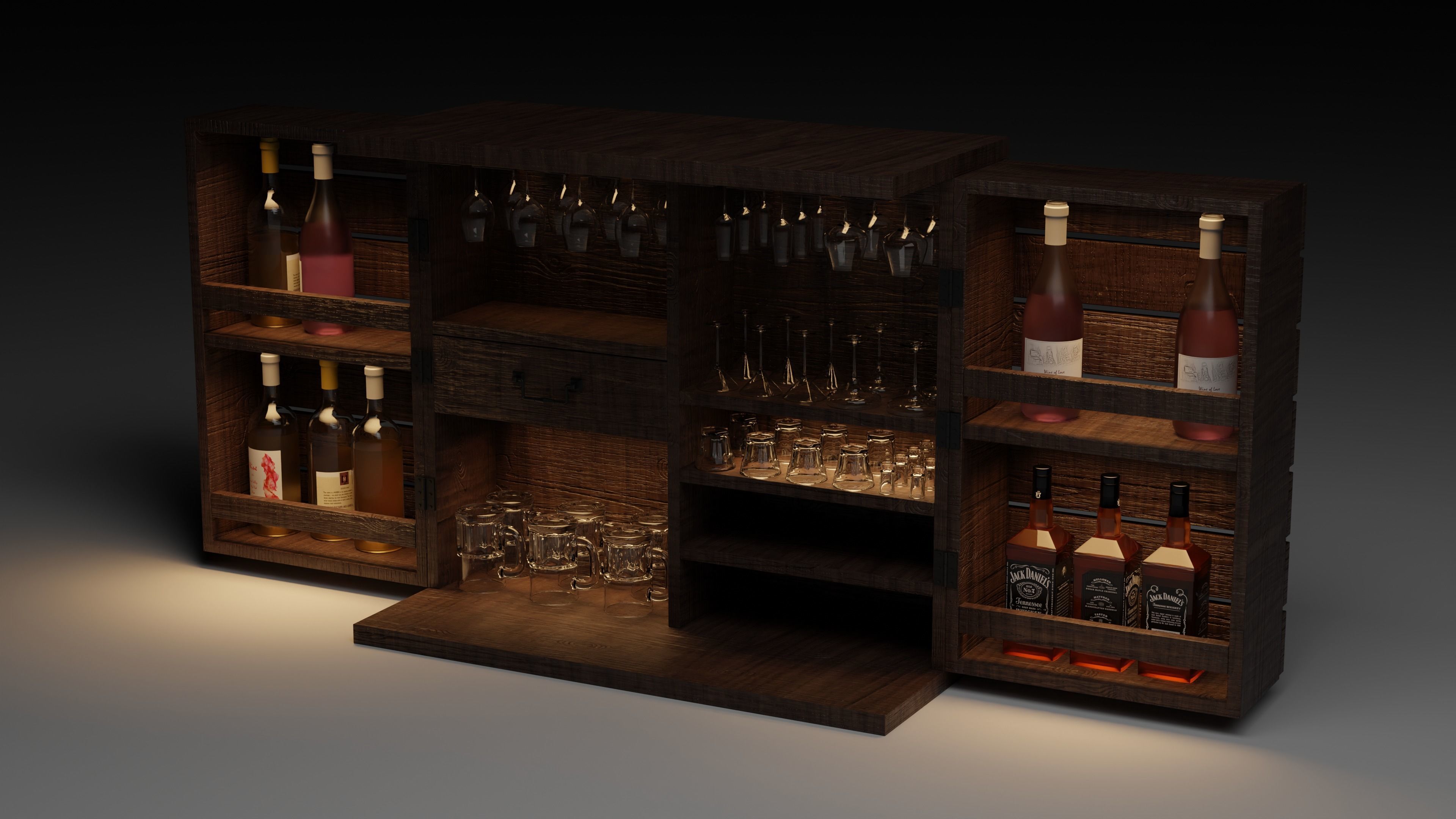 Bar Cabinet Free 3D model_10