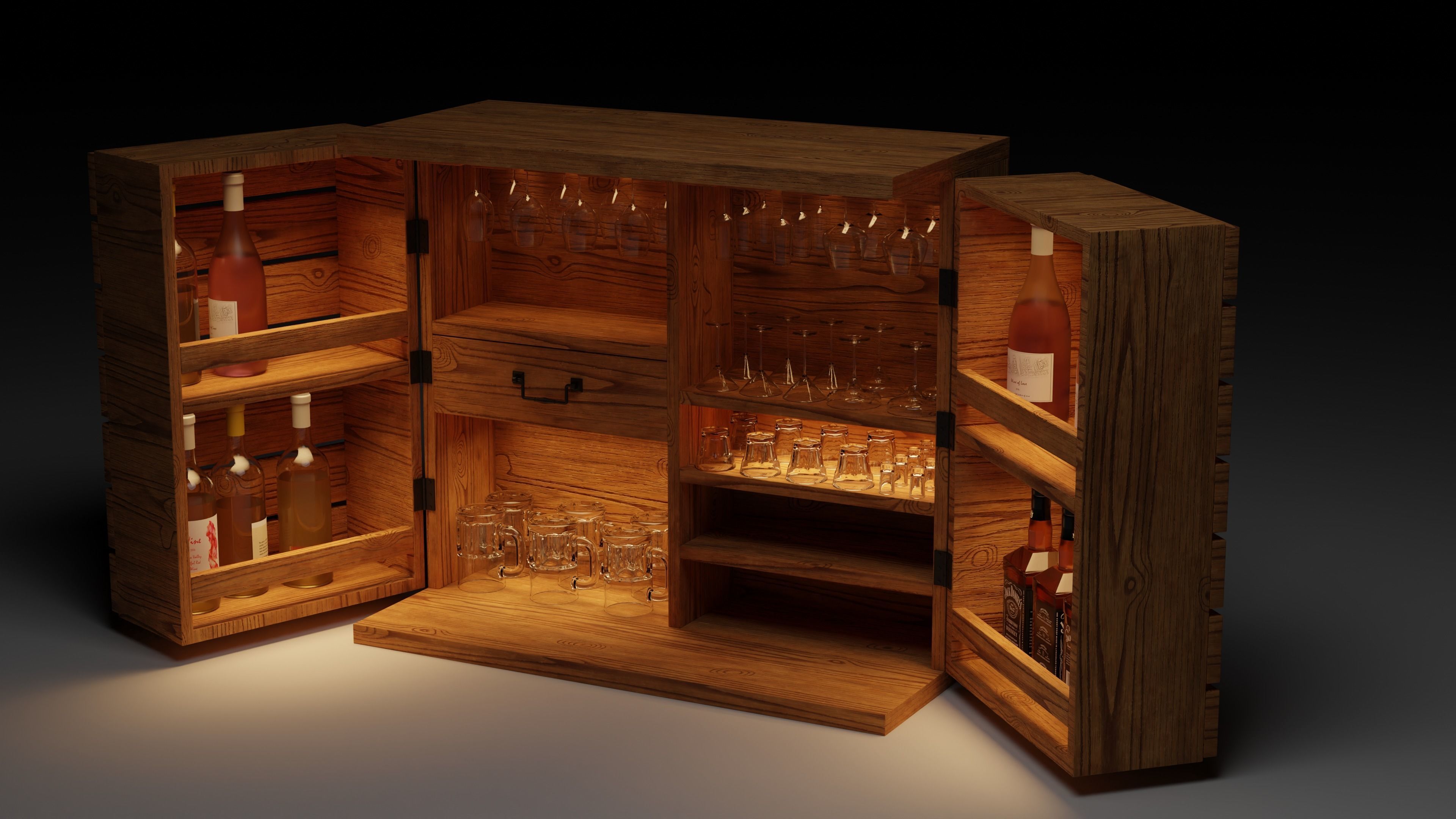 Bar Cabinet Free 3D model_6