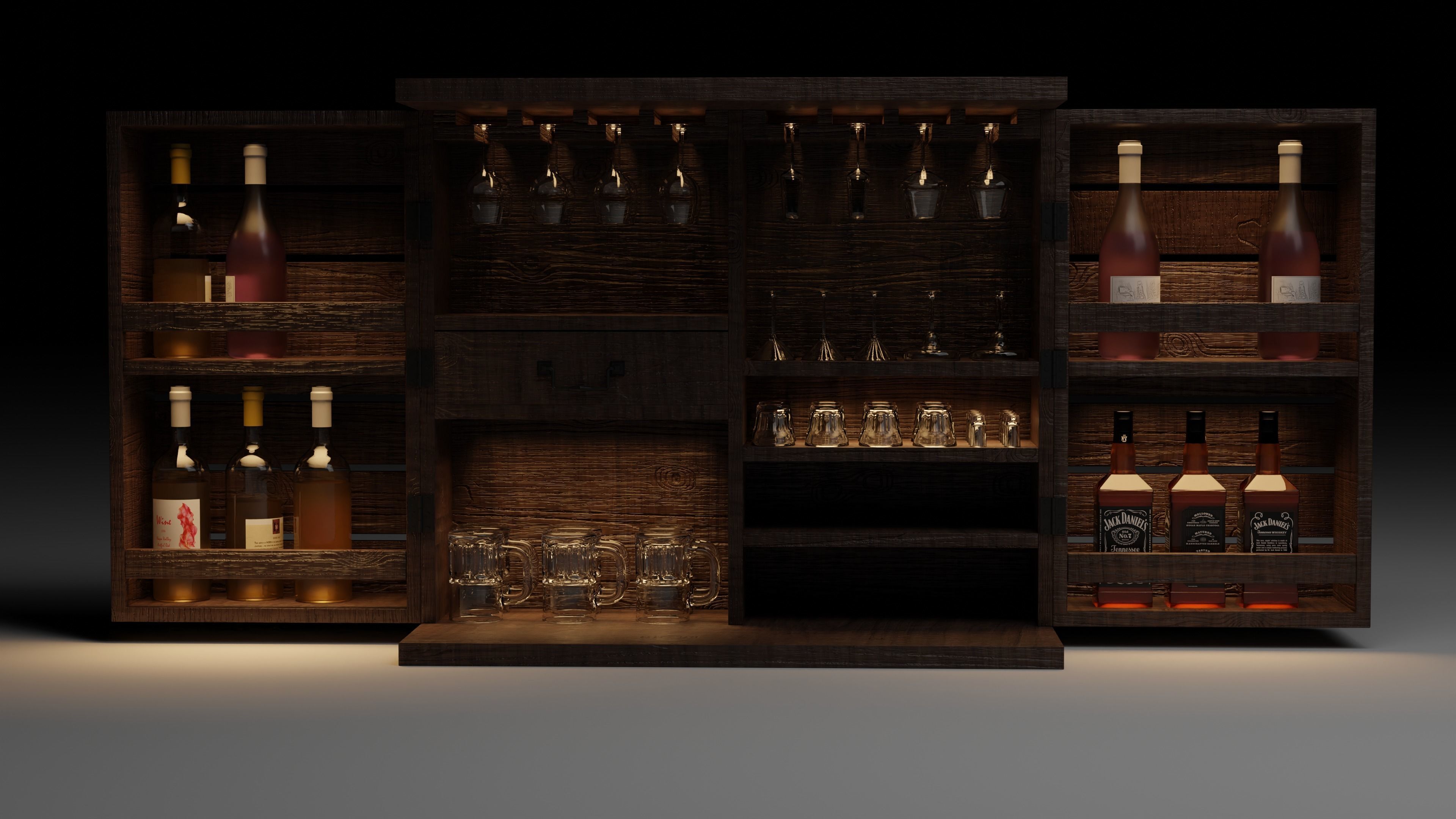Bar Cabinet Free 3D model_13