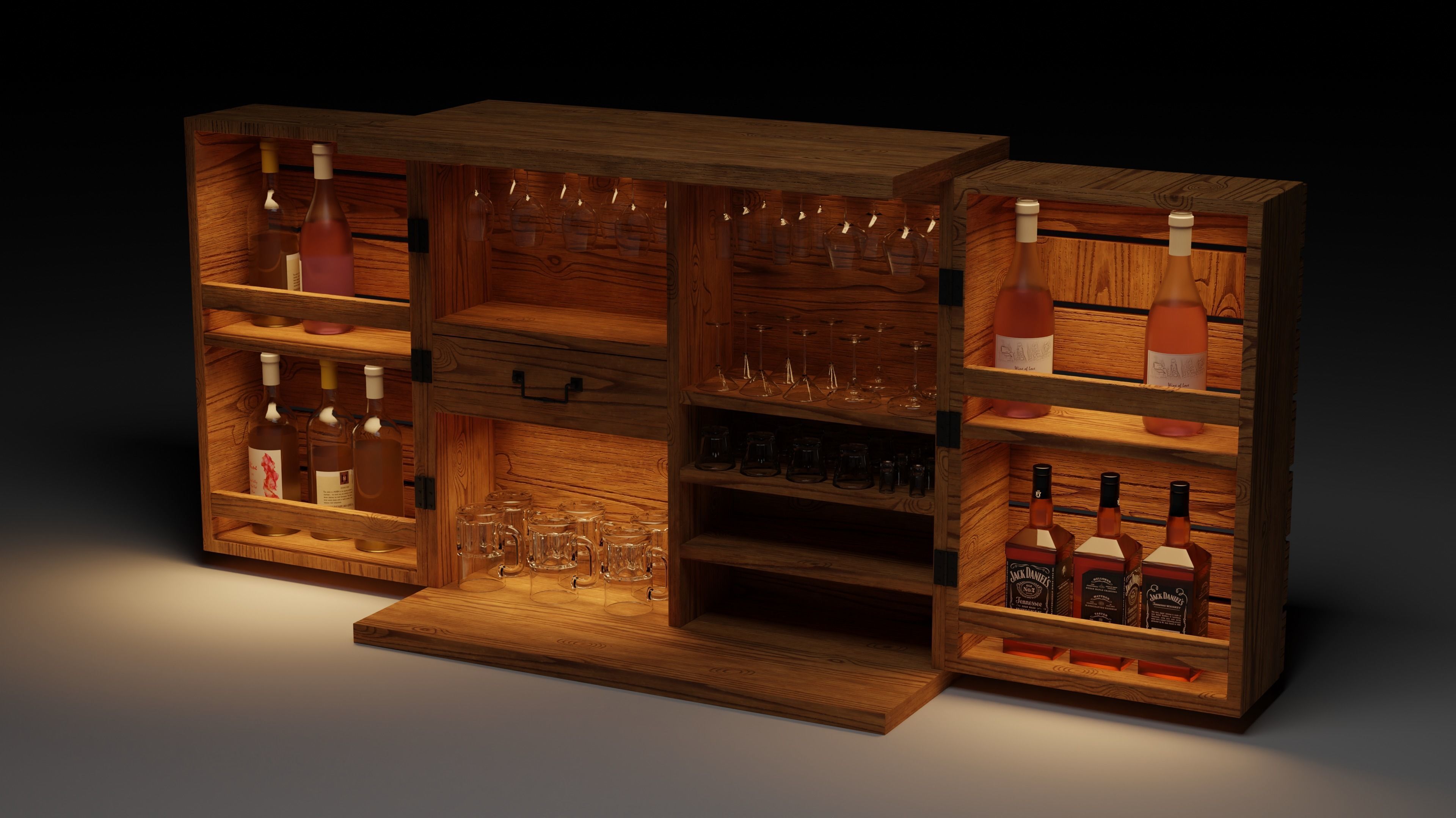 Bar Cabinet Free 3D model_2