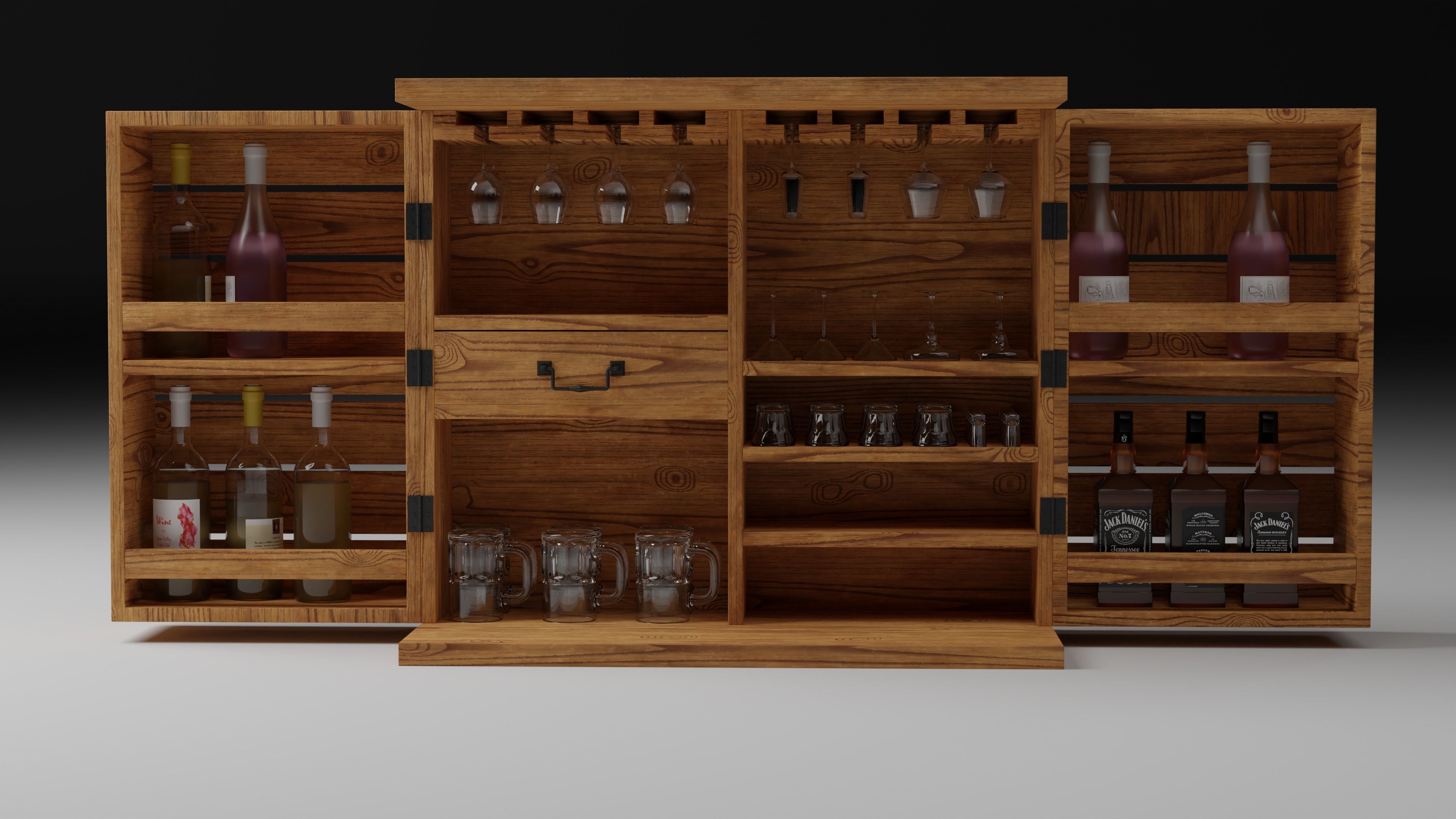 Bar Cabinet Free 3D model_7