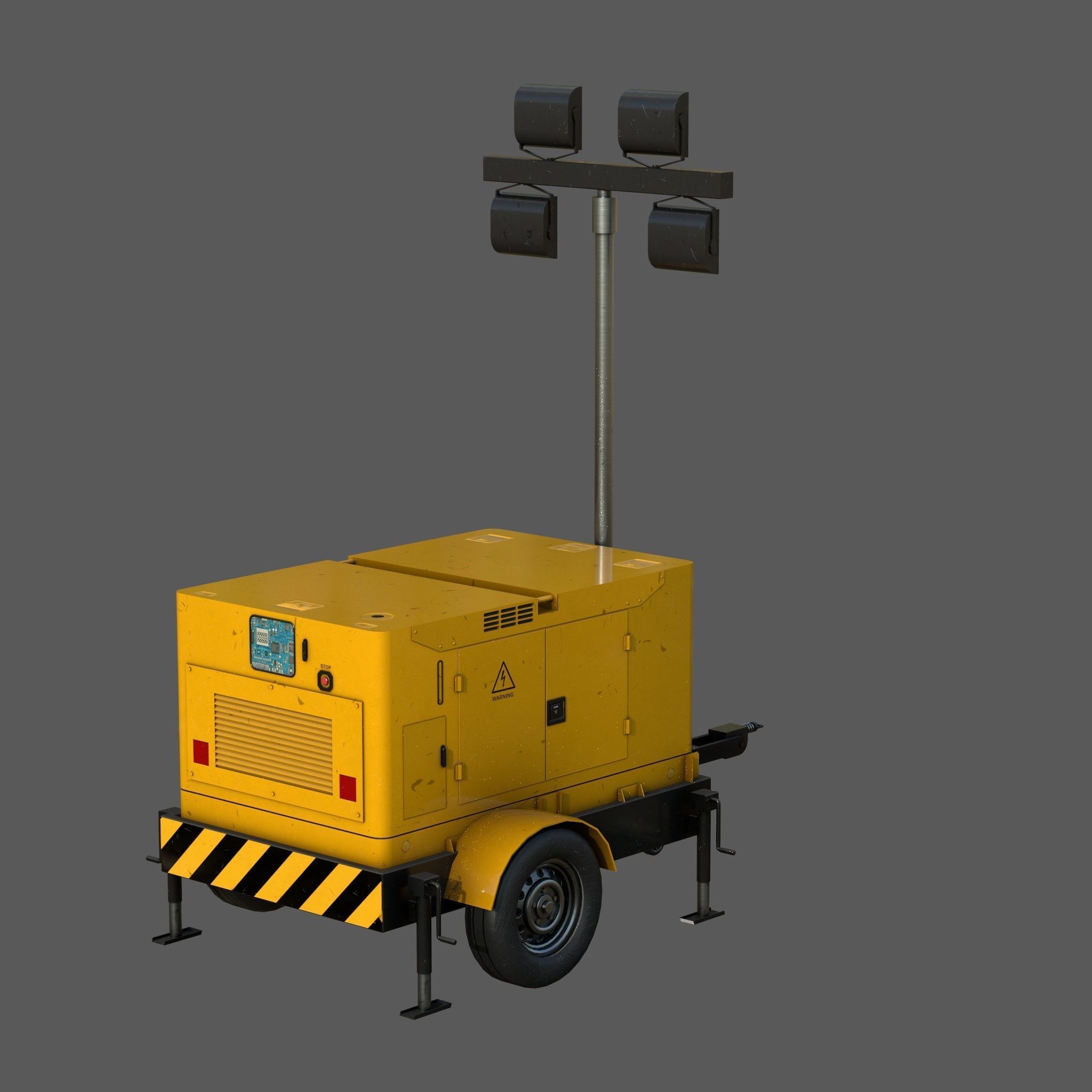 Mobile Lighting Tower Low-poly 3D model_4