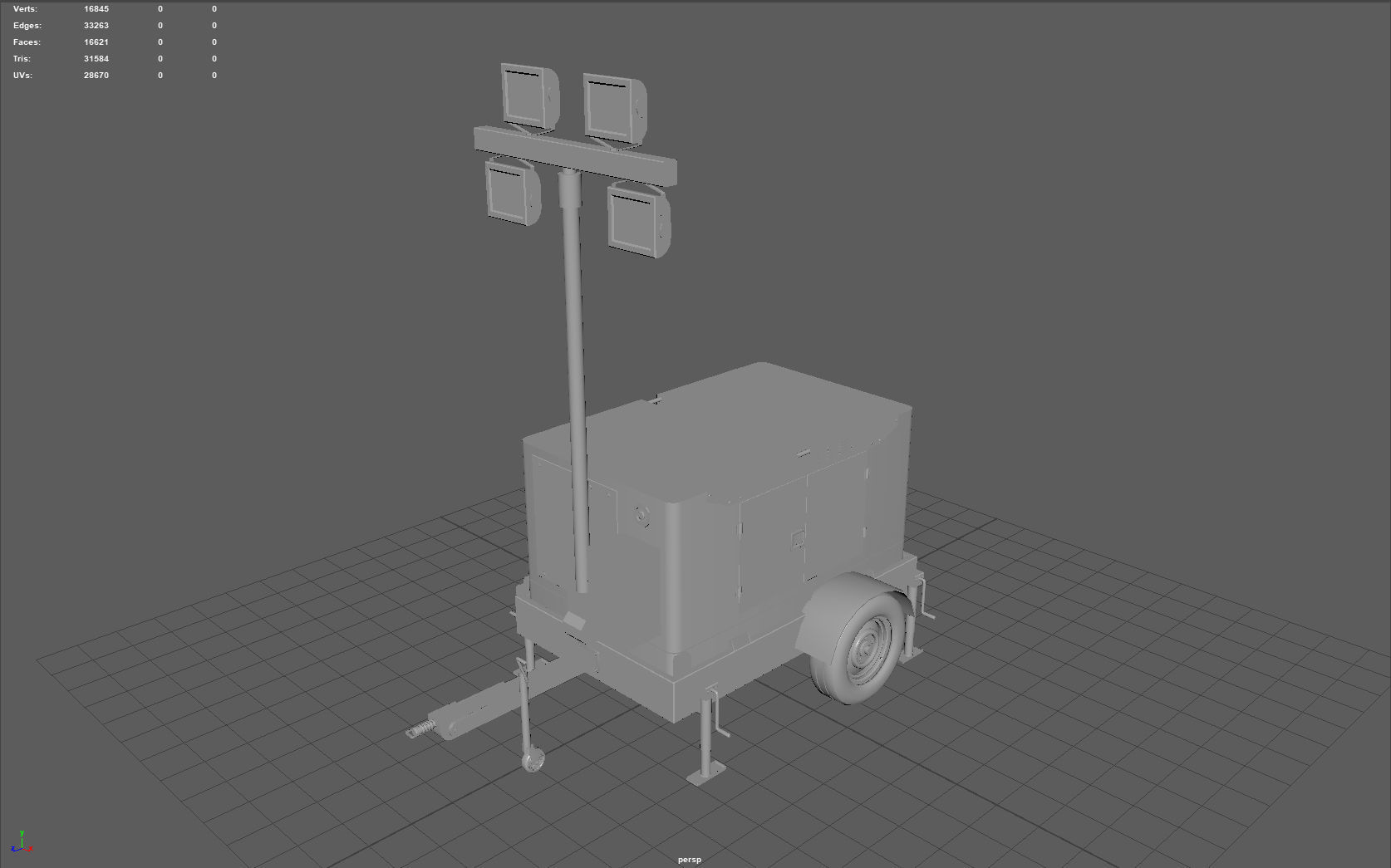Mobile Lighting Tower Low-poly 3D model_7