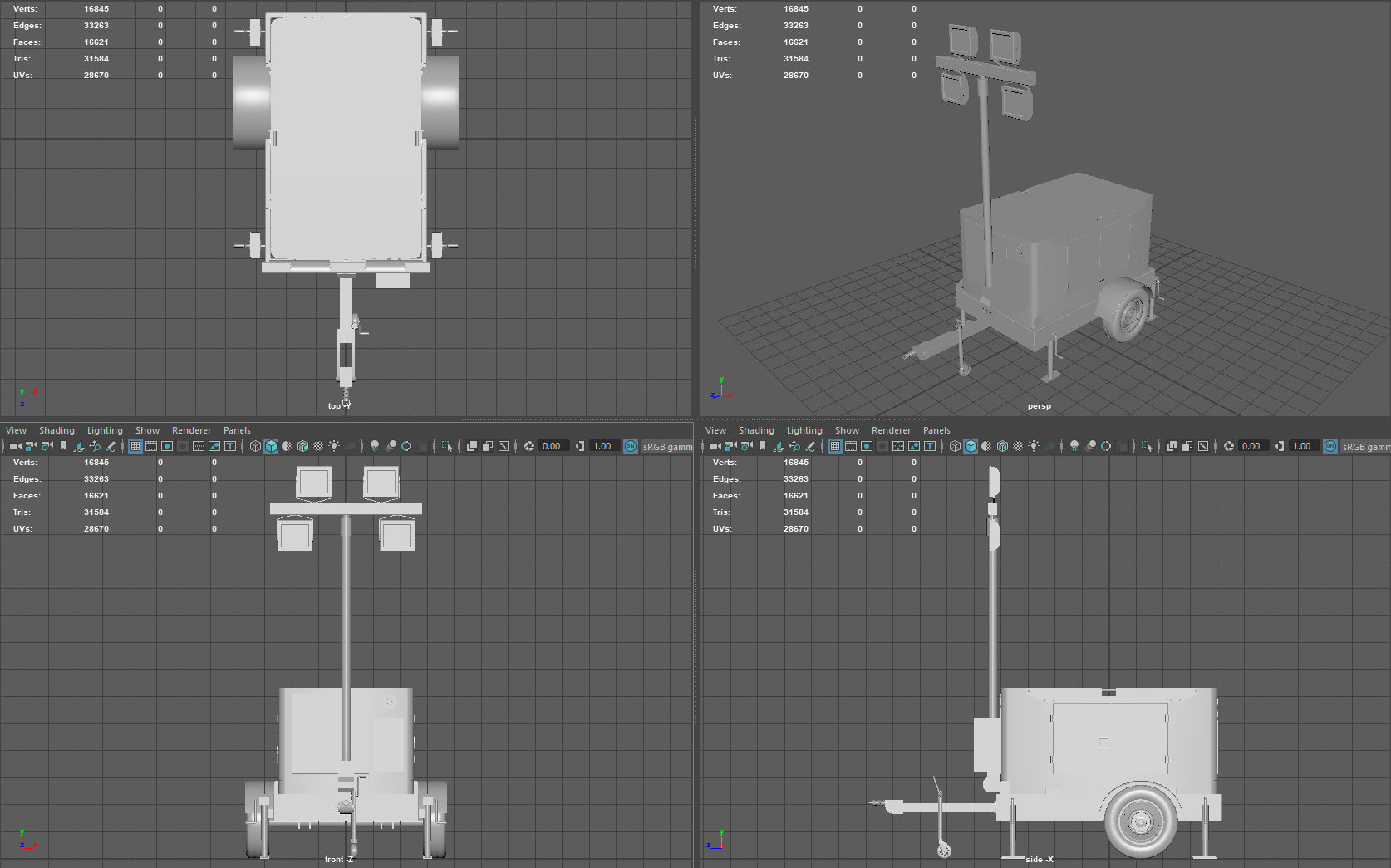 Mobile Lighting Tower Low-poly 3D model_10