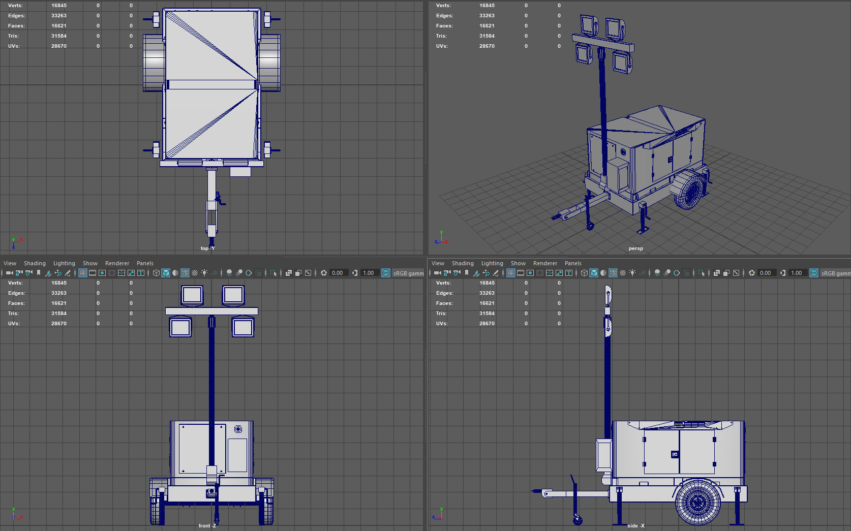 Mobile Lighting Tower Low-poly 3D model_11