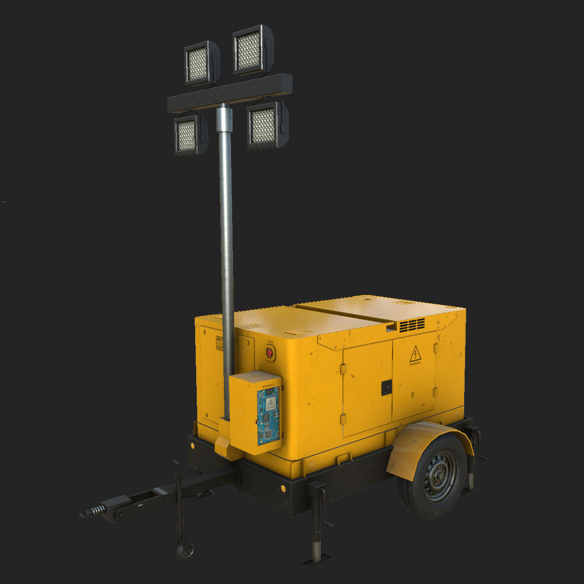 Mobile Lighting Tower Low-poly 3D model_14