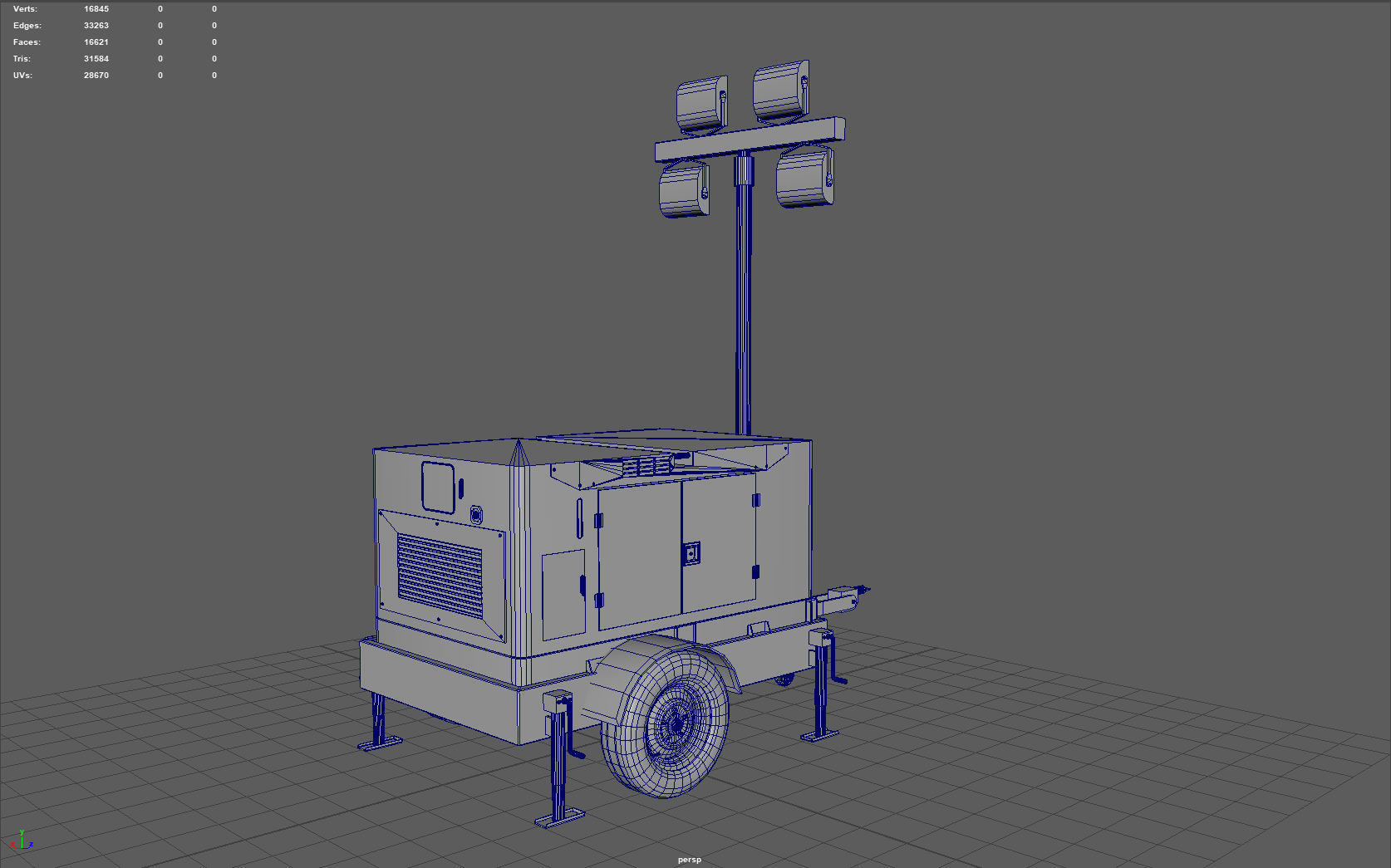 Mobile Lighting Tower Low-poly 3D model_13