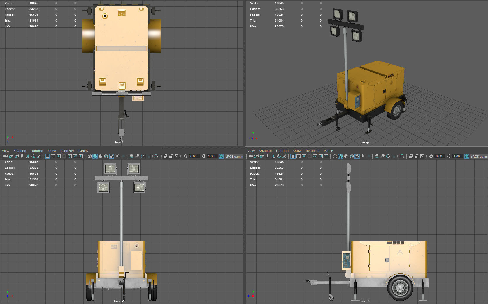 Mobile Lighting Tower Low-poly 3D model_9