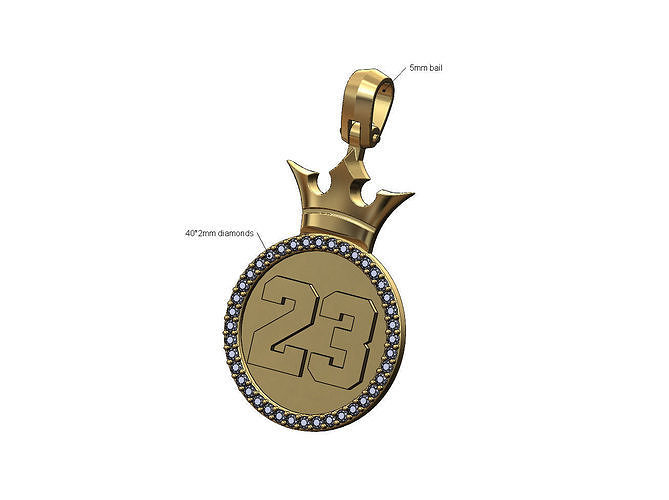 Diamond NBA 23 crown pendant bail 3D print model