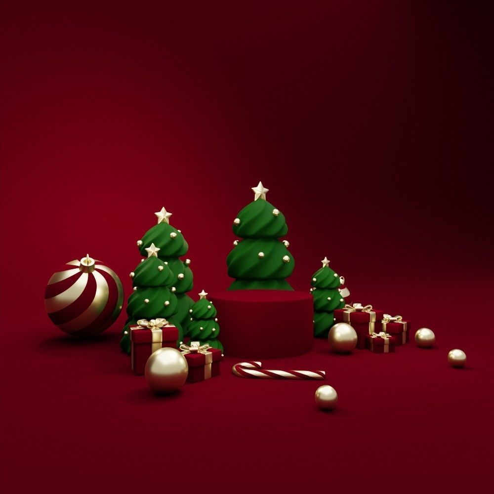 Christmas trees podium for product presentation 3D model_4