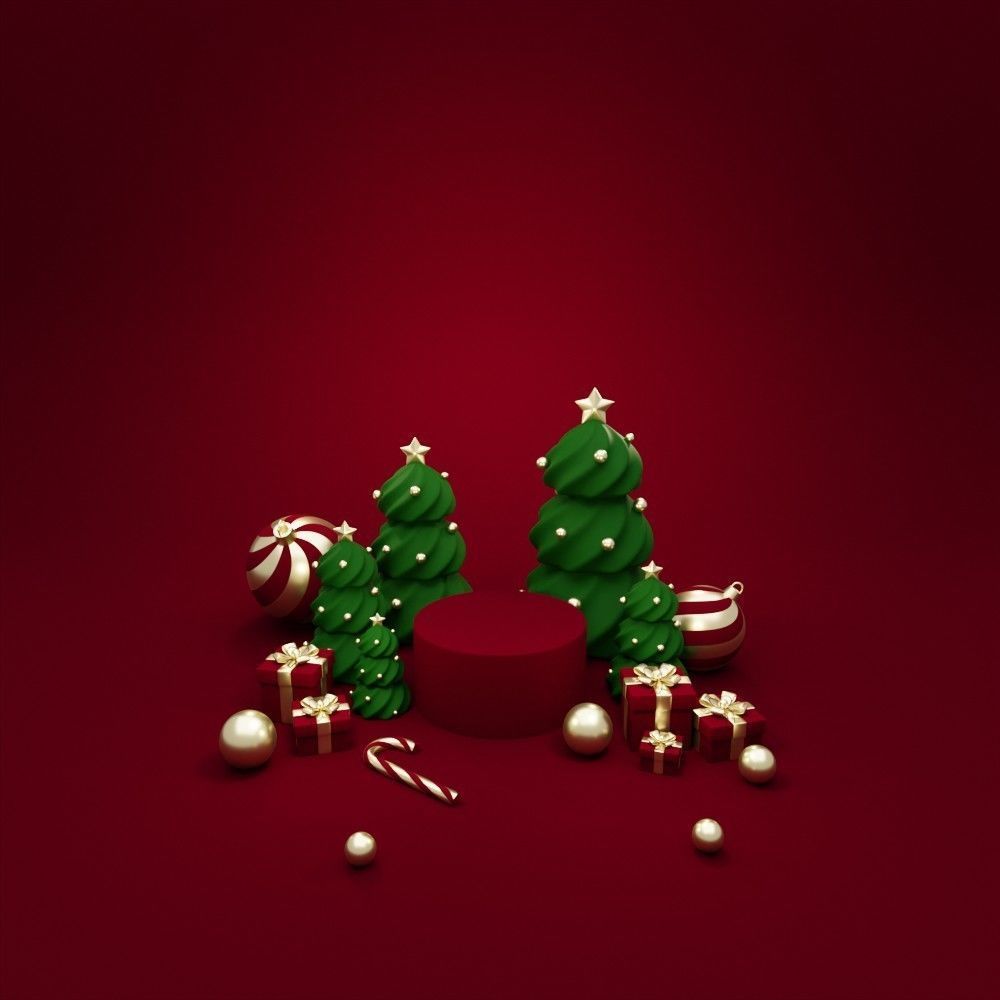 Christmas trees podium for product presentation 3D model_3