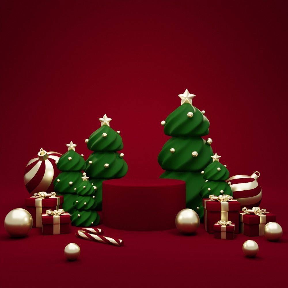 Christmas trees podium for product presentation 3D model_1
