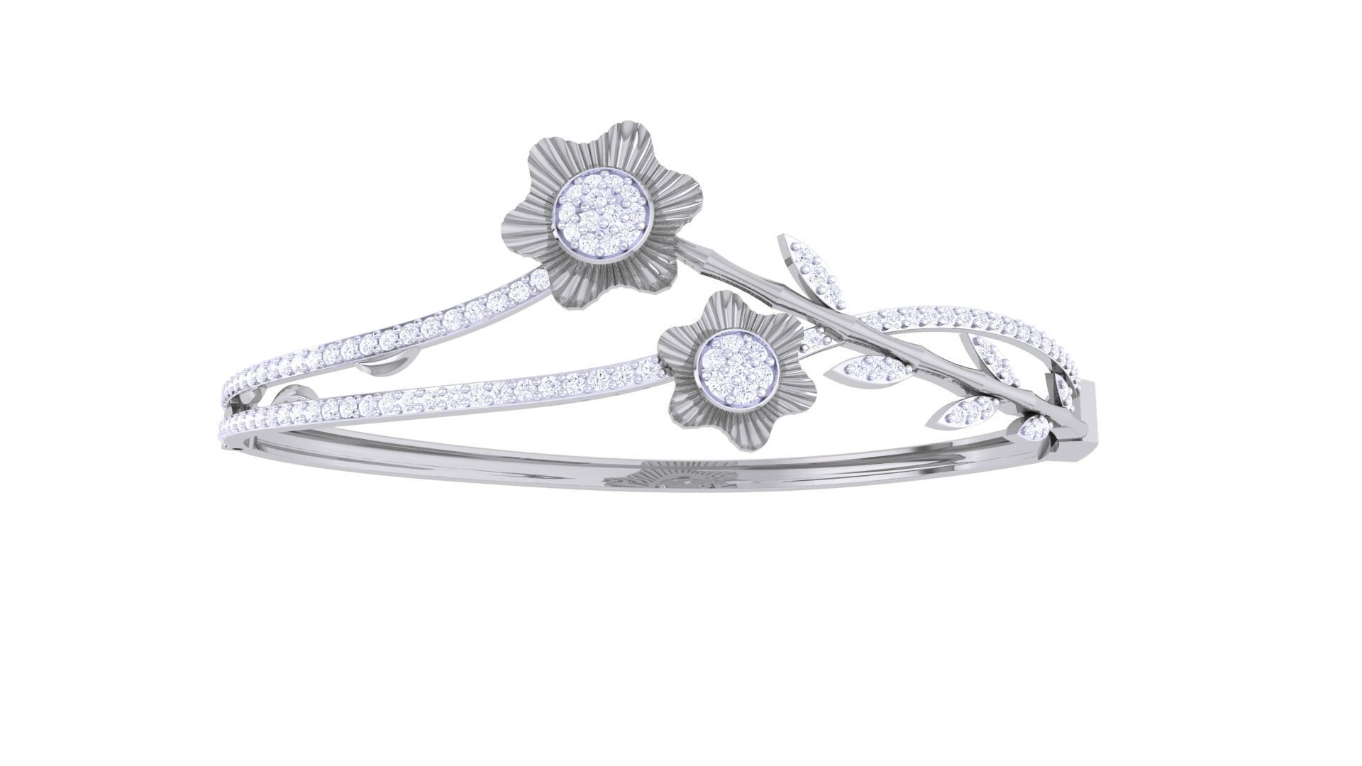 Bi Flower with Leaves  High Jewelry Italian Diamond Bracelets  3D print model_7