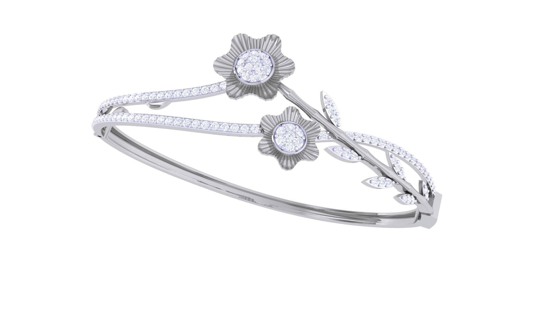 Bi Flower with Leaves  High Jewelry Italian Diamond Bracelets  3D print model_4