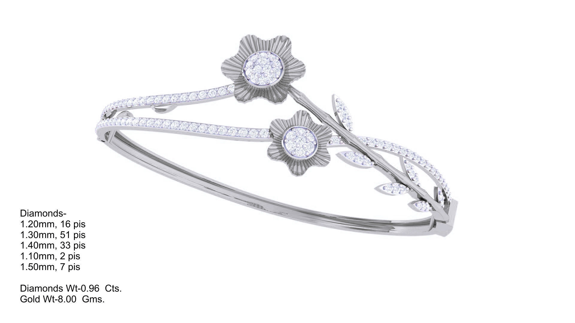 Bi Flower with Leaves  High Jewelry Italian Diamond Bracelets  3D print model_3