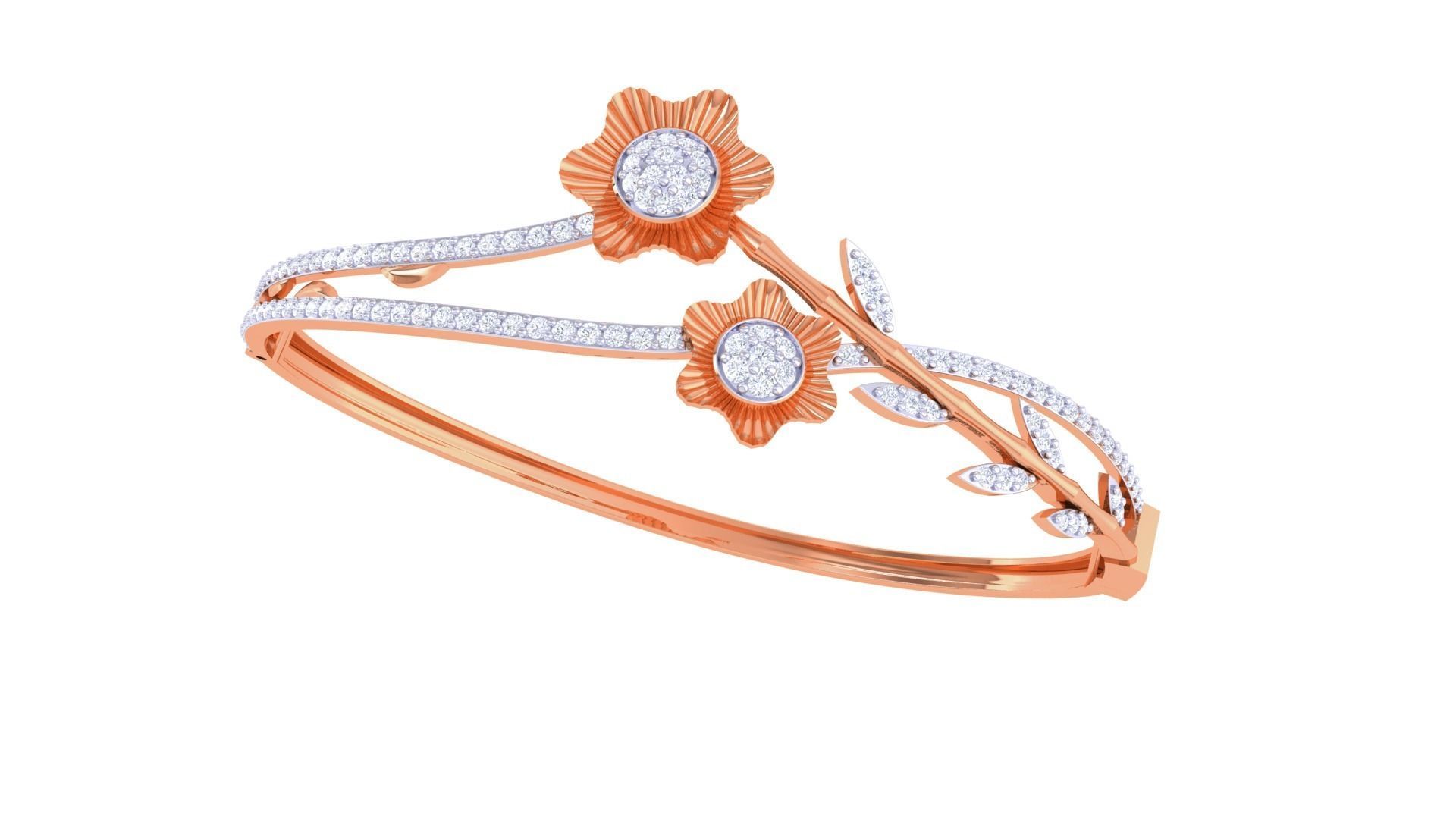 Bi Flower with Leaves  High Jewelry Italian Diamond Bracelets  3D print model_6