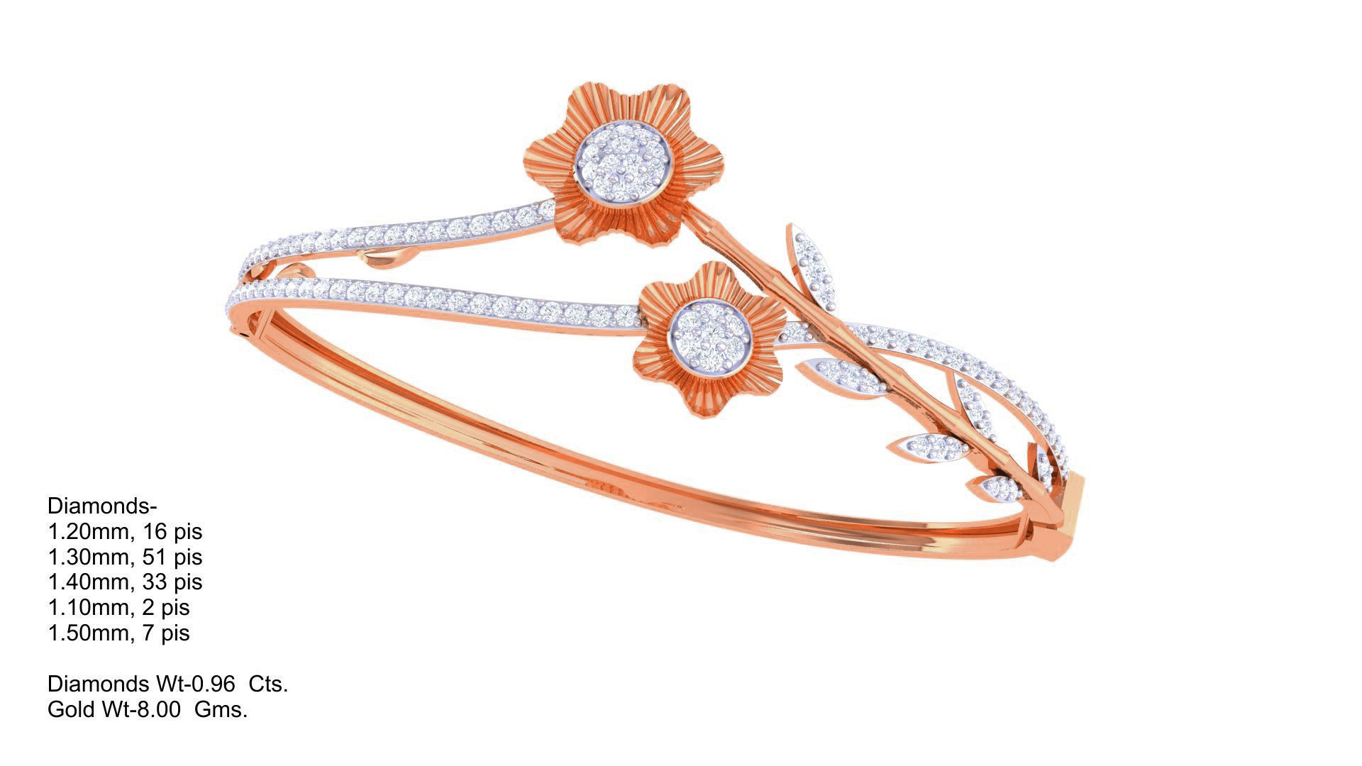 Bi Flower with Leaves  High Jewelry Italian Diamond Bracelets  3D print model_2
