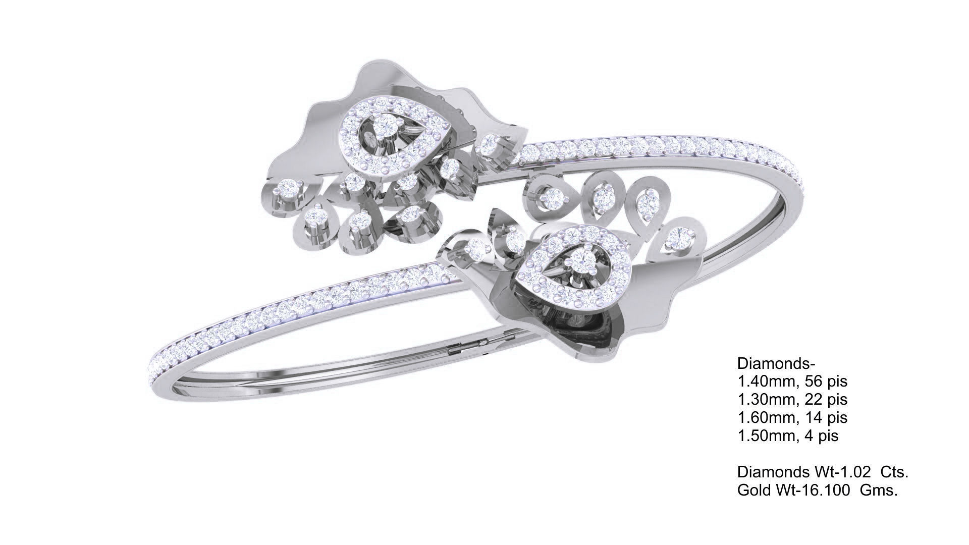 Bi Flower High Jewelry Italian Diamond Bracelets 3dm stl obj 3D print model_1