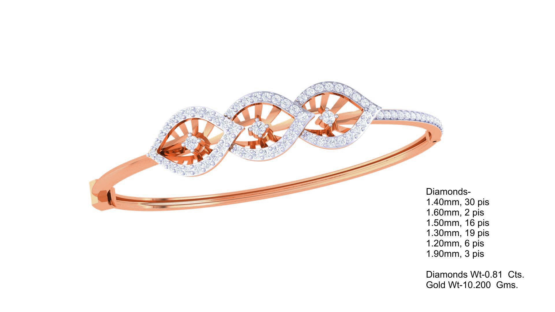 Tri Flower High Jewelry Italian Diamond Bracelets 3dm stl obj 3D print model_2