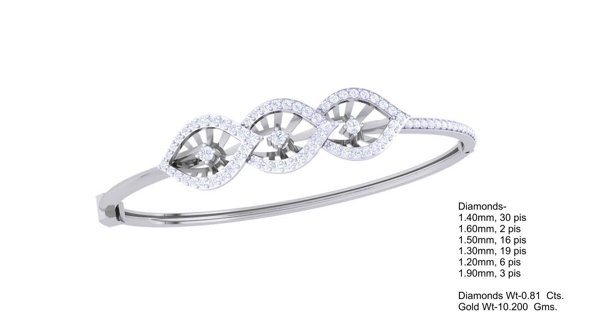 Tri Flower High Jewelry Italian Diamond Bracelets 3dm stl obj 3D print model_3