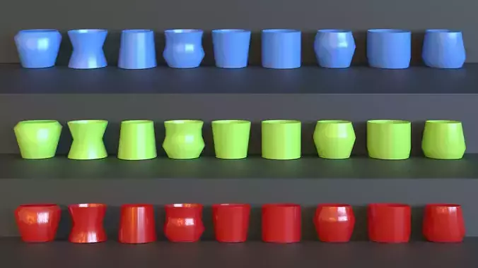 Round 9 Piece Flower Pot Set - 3D Print Model
