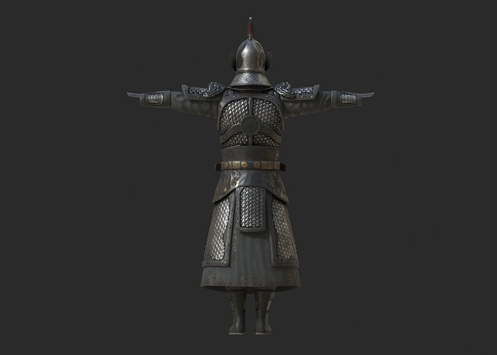 Ancient Ming Dynasty generals in China with lamellar armour Low-poly 3D model_13