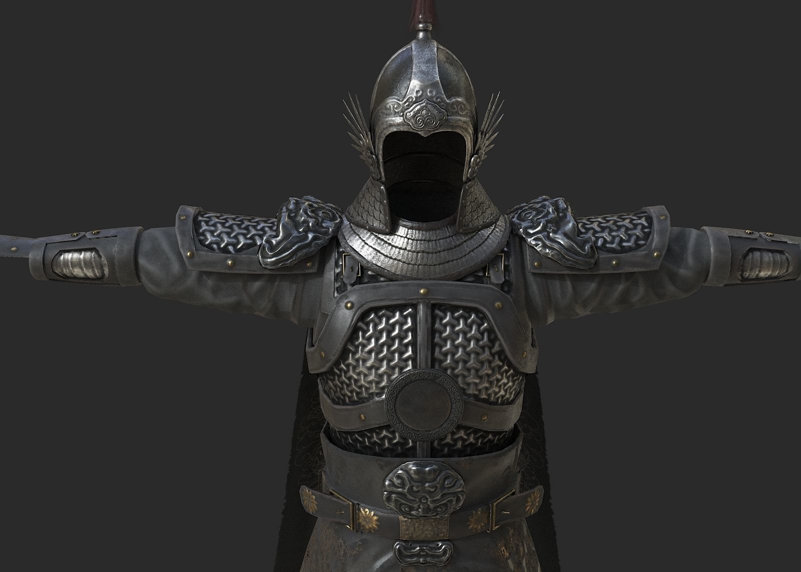 Ancient Ming Dynasty generals in China with lamellar armour Low-poly 3D model_10