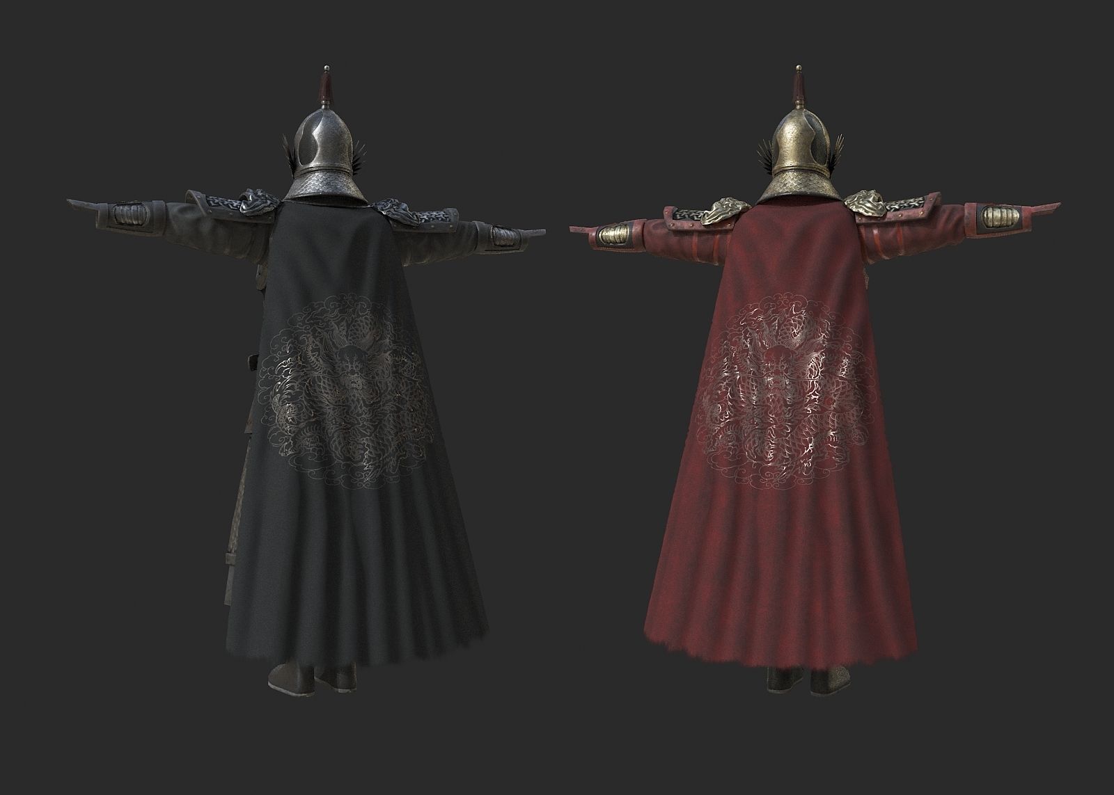 Ancient Ming Dynasty generals in China with lamellar armour Low-poly 3D model_9