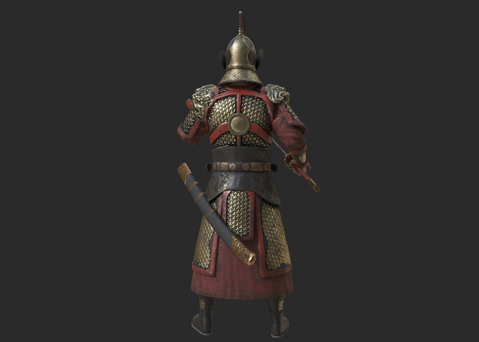 Ancient Ming Dynasty generals in China with lamellar armour Low-poly 3D model_7