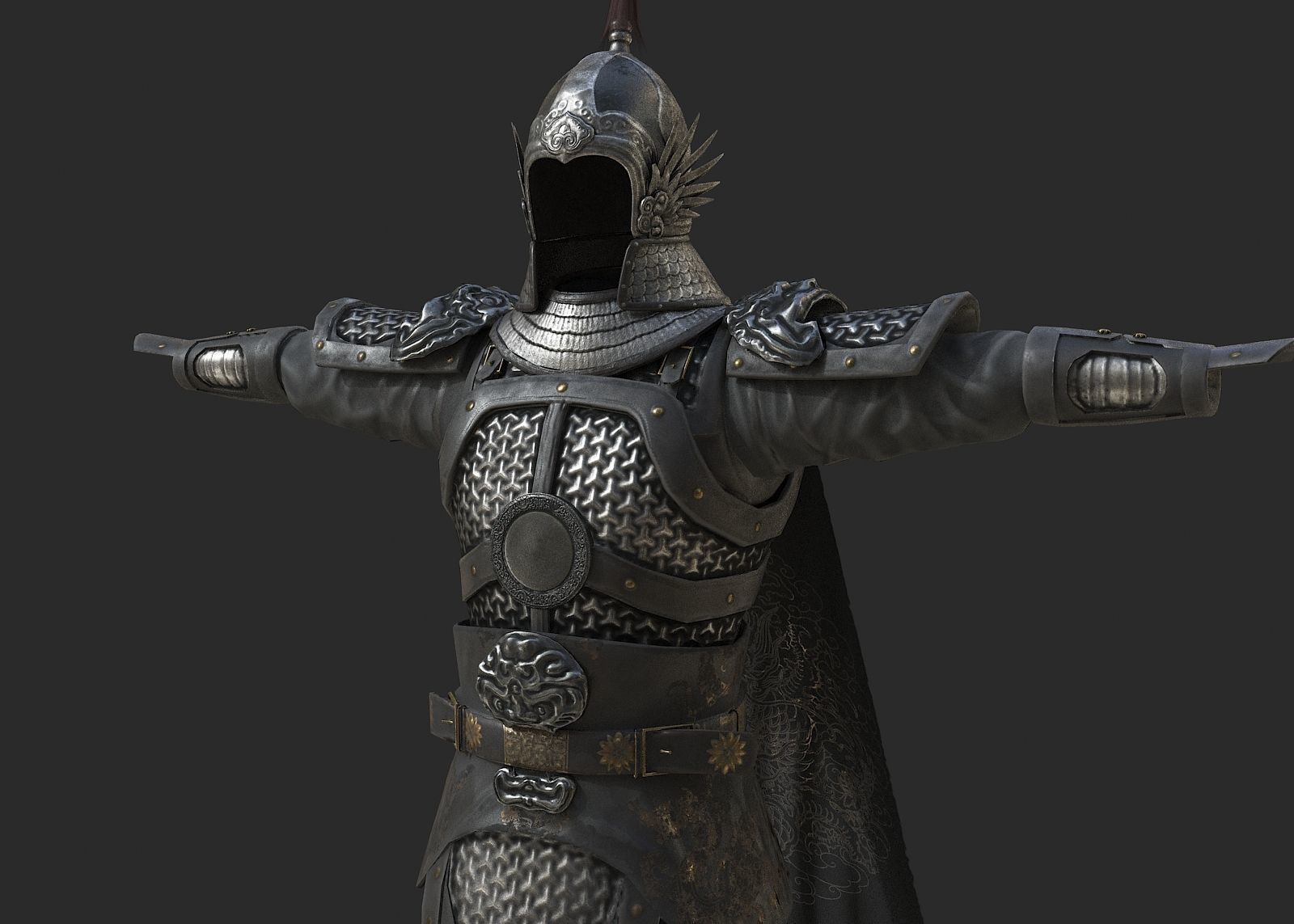 Ancient Ming Dynasty generals in China with lamellar armour Low-poly 3D model_14