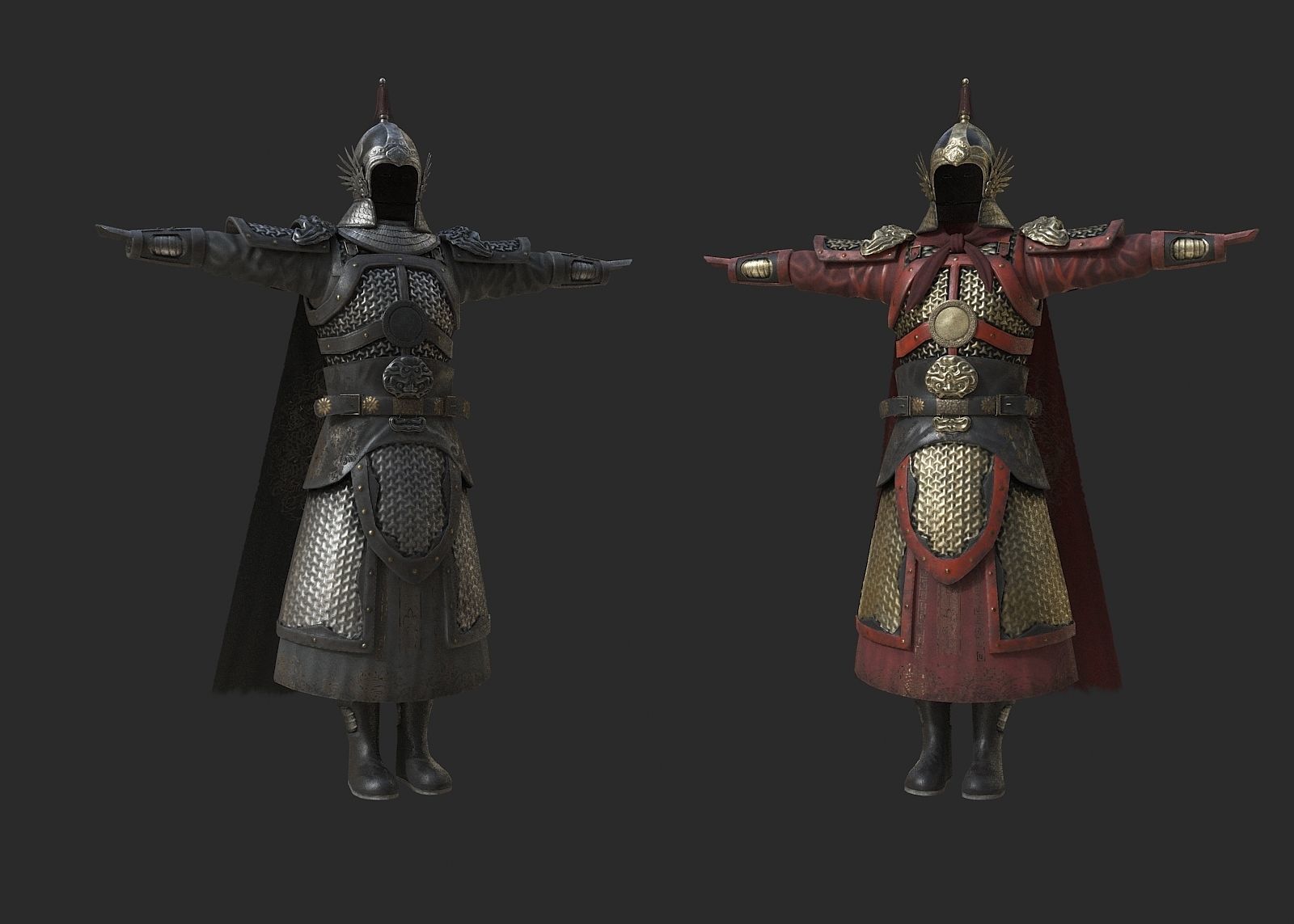 Ancient Ming Dynasty generals in China with lamellar armour Low-poly 3D model_8